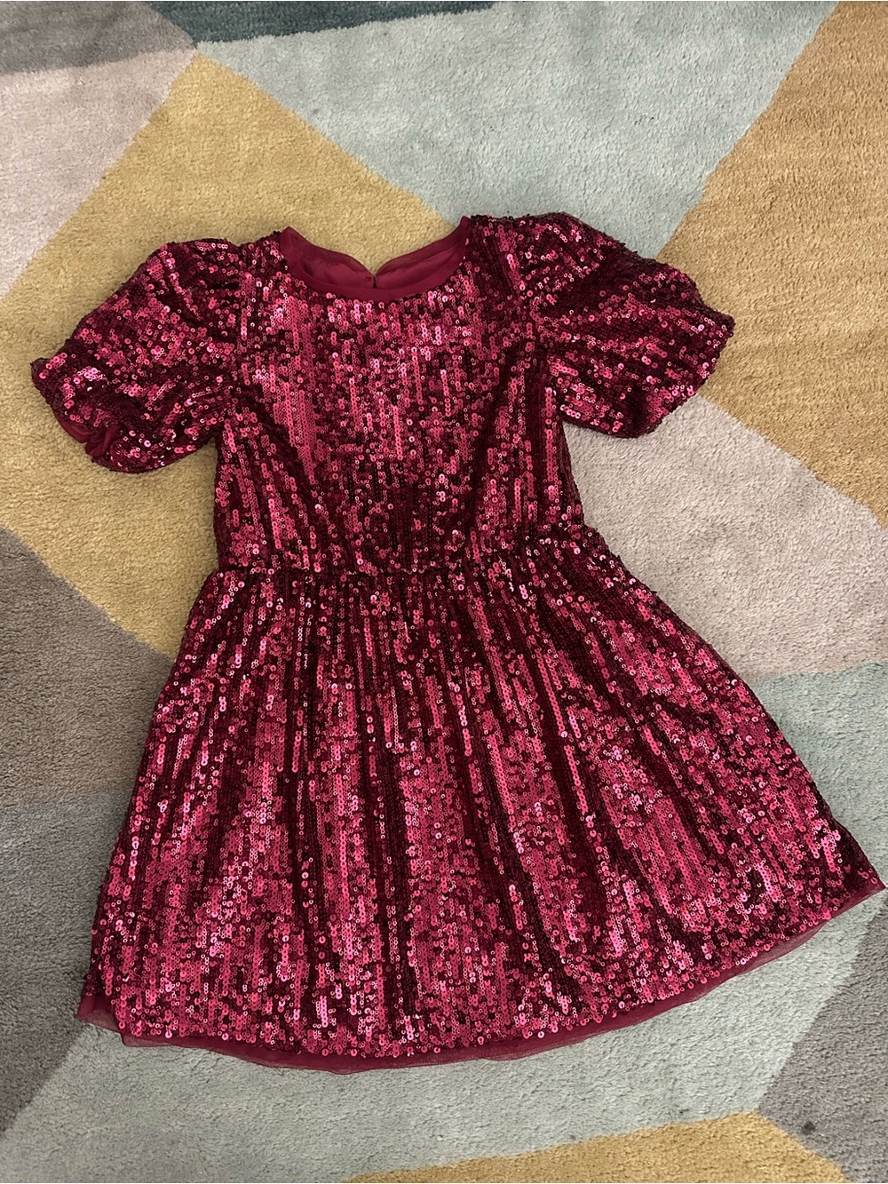 Girls Sequin Party Dress - Burgundy